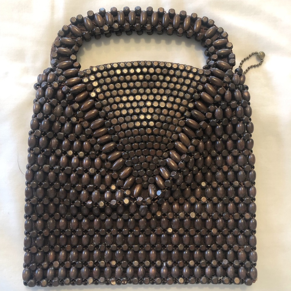 Vintage Brown Wooden Beaded Bag